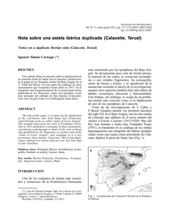 Nota sobre una estela ibérica duplicada (Calaceite, Teruel)