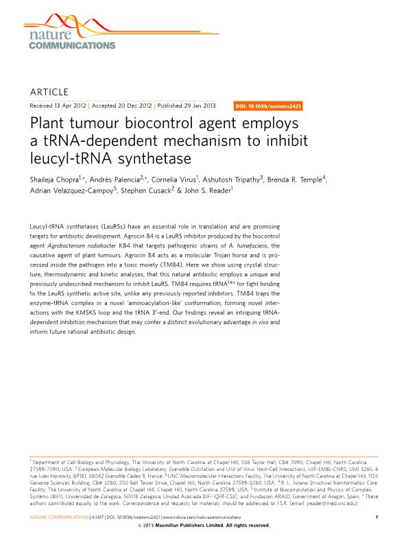 Plant tumour biocontrol agent employs a tRNA-dependent mechanism to inhibit leucyl-tRNA synthetase