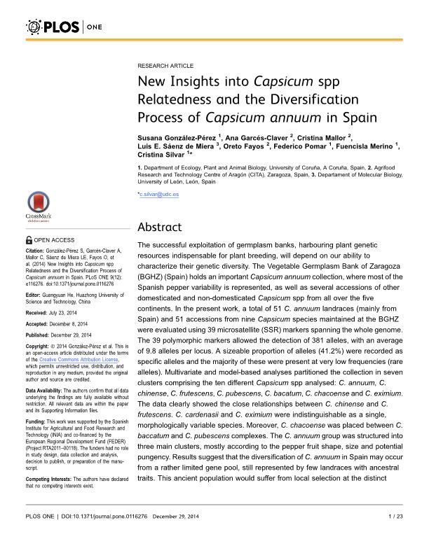 New insights into Capsicum spp relatedness and the diversification process of Capsicum annuum in Spain