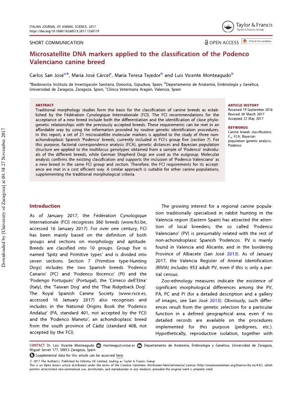 Microsatellite DNA markers applied to the classification of the Podenco Valenciano canine breed