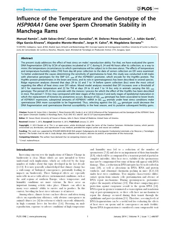 Influence of the temperature and the genotype of the HSP90AA1 gene over sperm chromatin stability in manchega rams