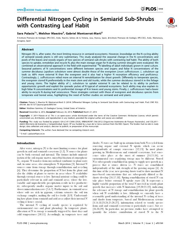 Differential nitrogen cycling in semiarid sub-shrubs with contrasting leaf habit