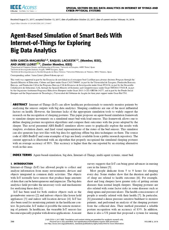 Agent-based simulation of smart beds with Internet-of-Things for exploring big data analytics