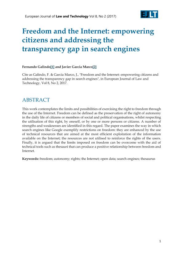 Freedom and the Internet: empowering citizens and addressing the transparency gap in search engines