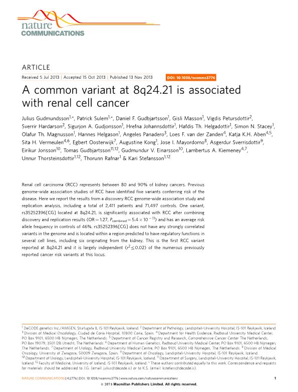 A common variant at 8q24.21 is associated with renal cell cancer