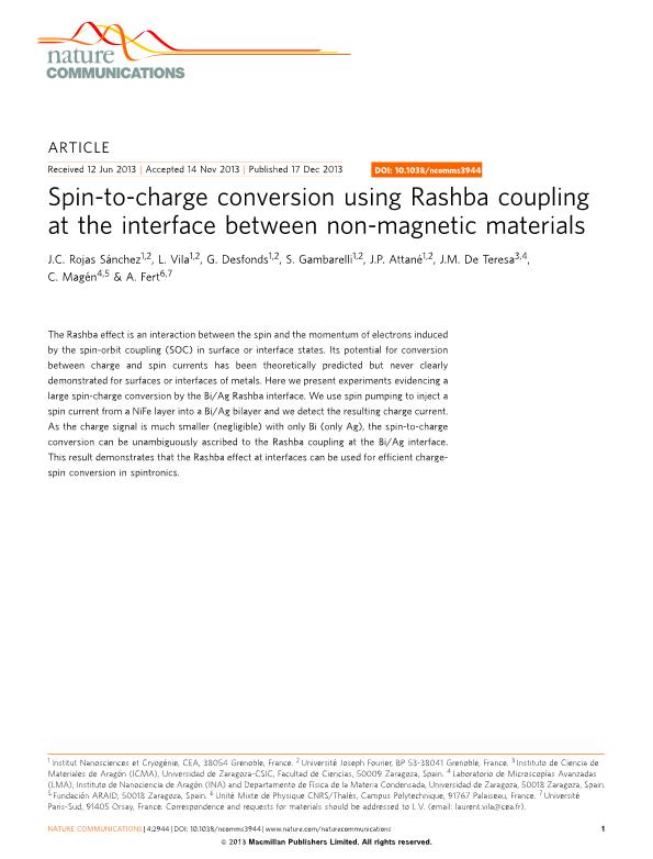 Spin-to-charge conversion using Rashba coupling at the interface between non-magnetic materials