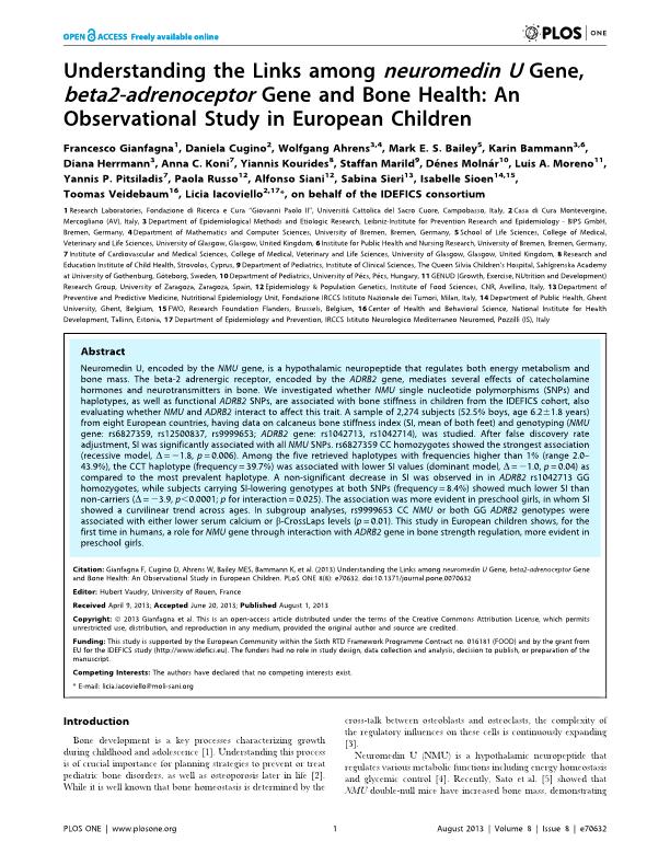 Understanding the Links among neuromedin U Gene, beta2-adrenoceptor Gene and Bone Health: An Observational Study in European Children