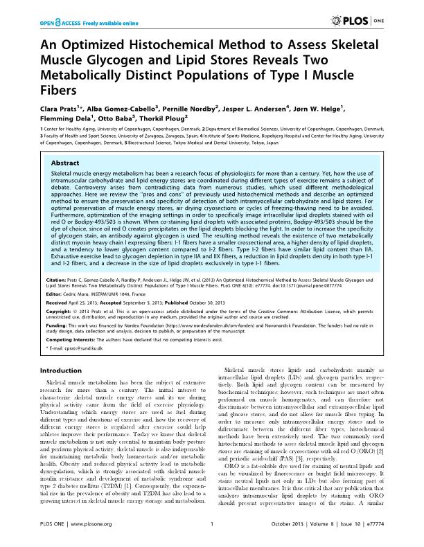 An optimized histochemical method to assess skeletal muscle glycogen and lipid stores reveals two metabolically distinct populations of type I muscle fibers