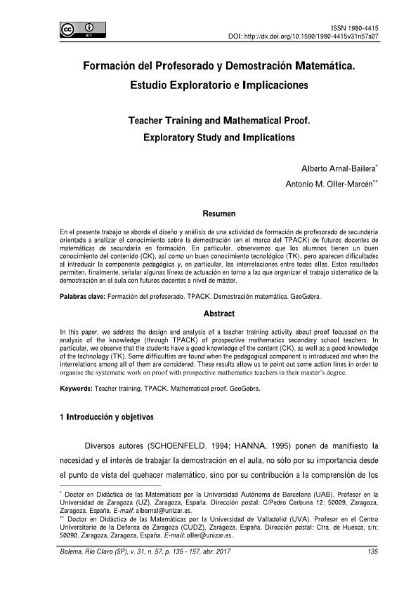 Formación del Profesorado y Demostración Matemática. Estudio Exploratorio e Implicaciones