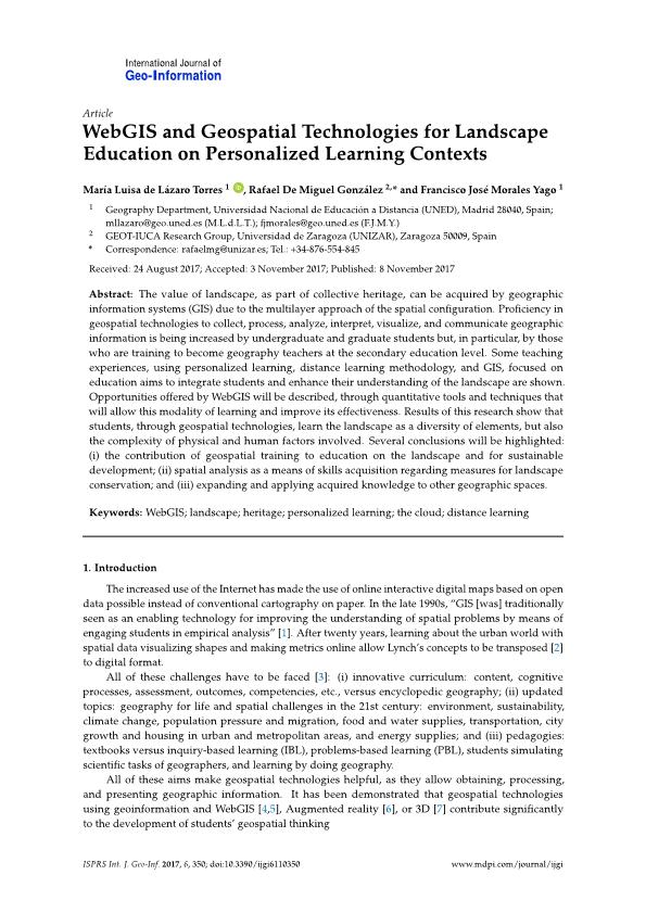 WebGIS and Geospatial Technologies for Landscape Education on Personalized Learning Contexts