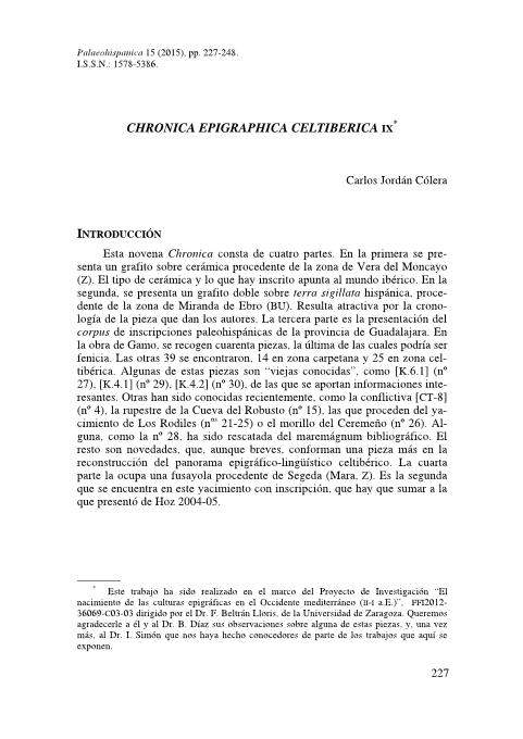 Chronica Epigraphica Celtiberica IX