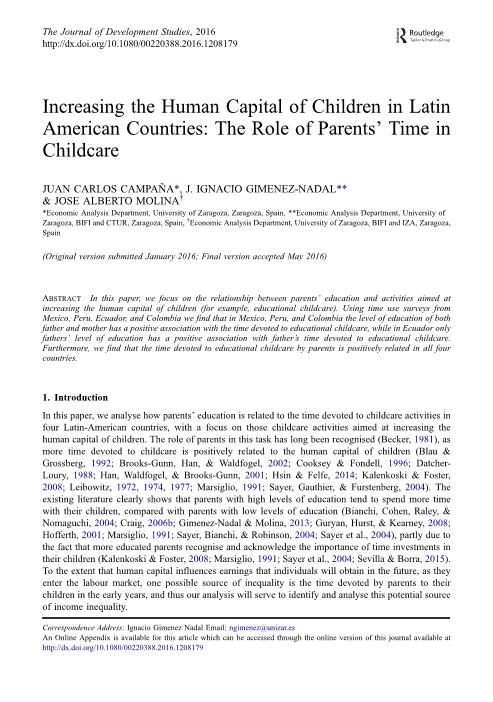 Increasing the Human Capital of Children in Latin American Countries: The Role of Parents’ Time in Childcare