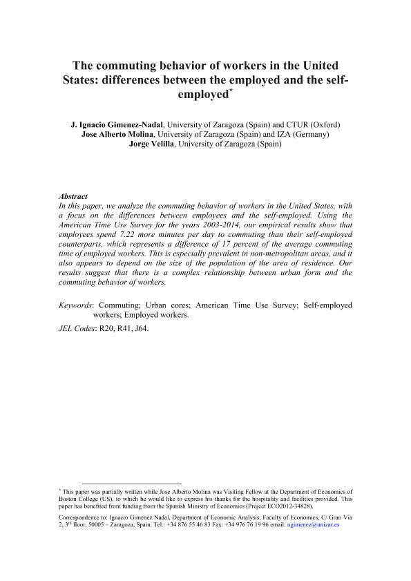 The commuting behavior of workers in the United States: Differences between the employed and the self-employed