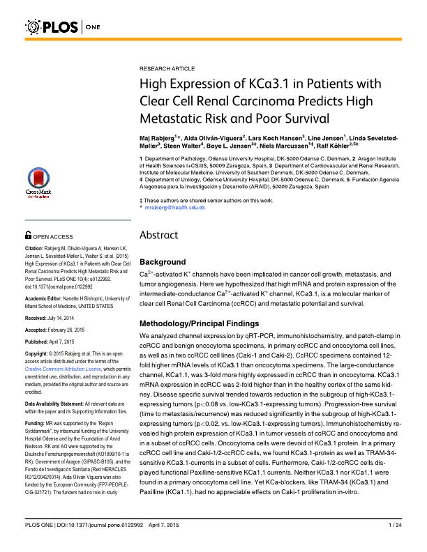 High expression of KCa3.1 in patients with clear cell renal carcinoma predicts high metastatic risk and poor survival