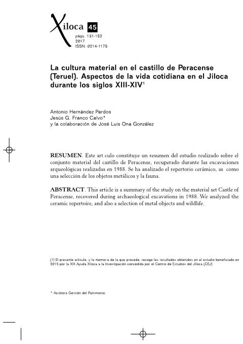 La cultura material en el castillo de Peracense (Teruel). Aspectos de la vida cotidiana en el Jiloca durante los siglos XIII-XIV
