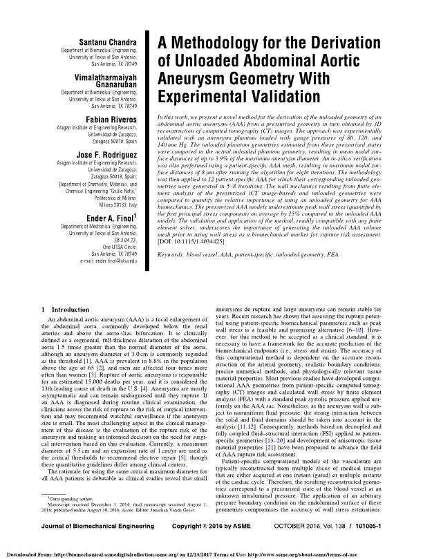 A methodology for the derivation of unloaded abdominal aortic aneurysm geometry with experimental validation