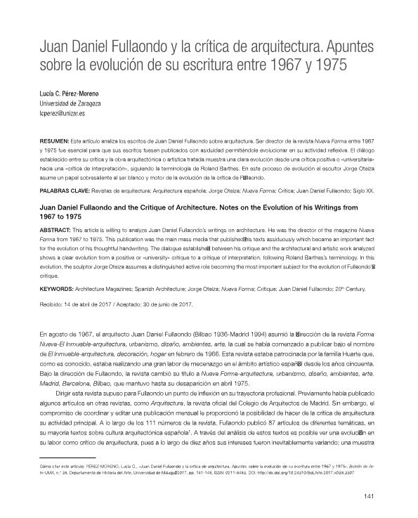 Juan Daniel Fullaondo y la crítica de arquitectura. Apuntes sobre la evolución de su escritura entre 1967 y 1975