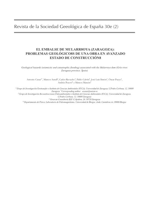 El embalse de Mularroya (Zaragoza): problemas geológicos de una obra en avanzado estado de construcción.