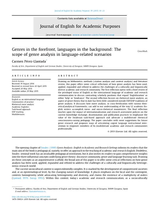 Genres in the forefront, languages in the background: the scope of genre analysis in language-related scenarios