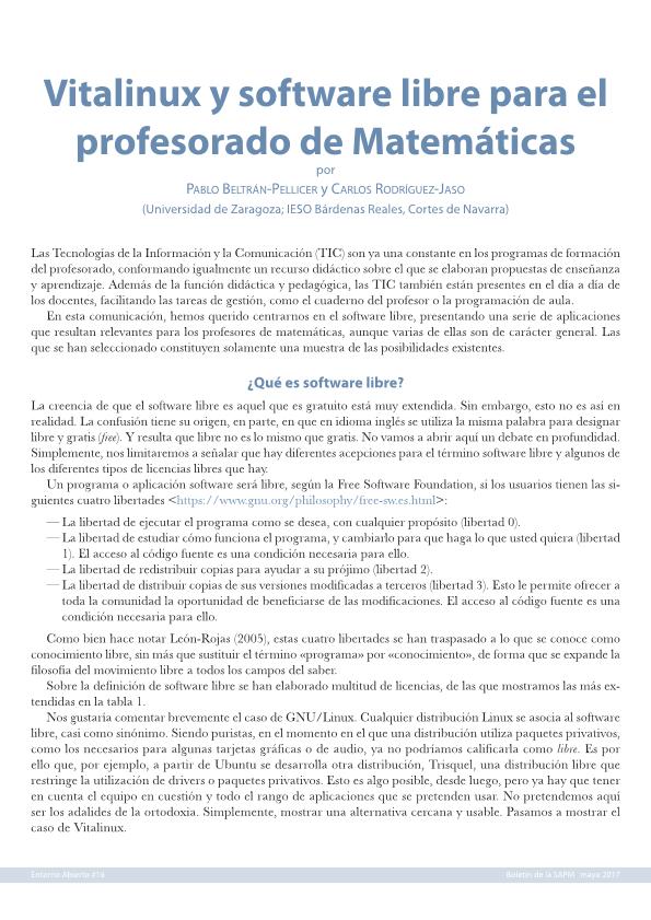 Vitalinux y software libre para el profesorado de Matemáticas