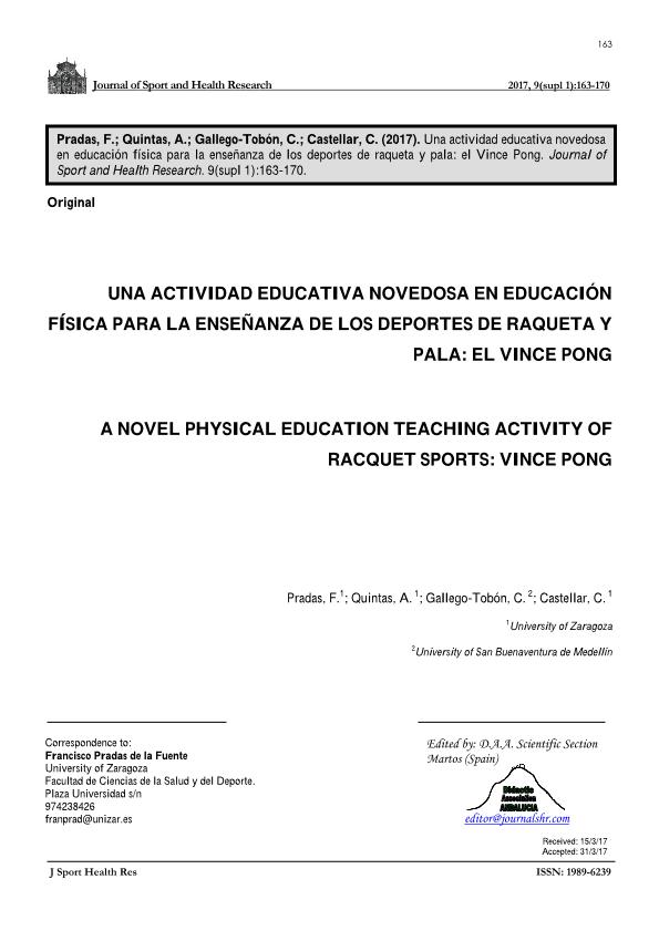 Una actividad educativa novedosa en educación física para la enseñanza de los deportes de raqueta y pala: el Vince Pong