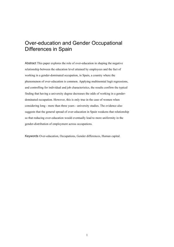Over-education and Gender Occupational Differences in Spain