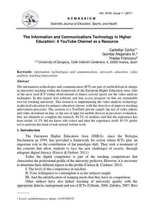 The information and communications technology in higher education: A youtube channel as a resource