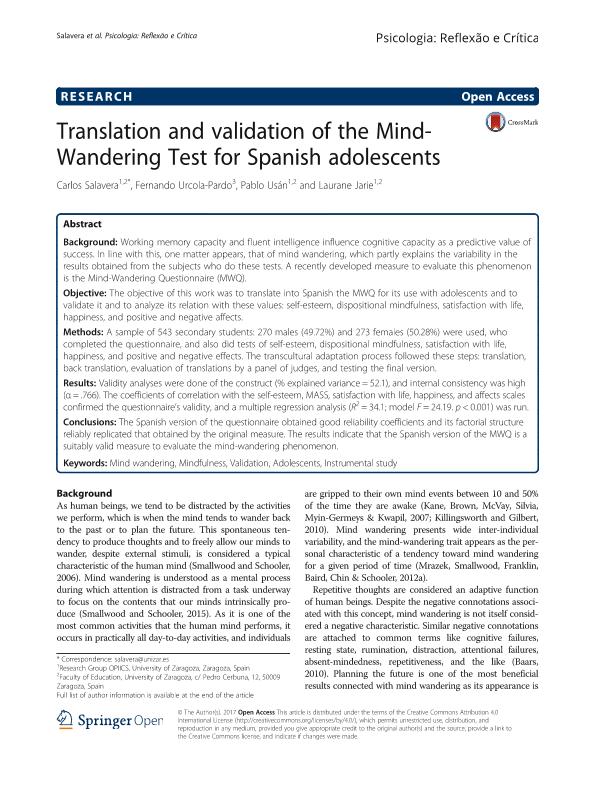 Translation and validation of the Mind-Wandering Test for Spanish adolescents