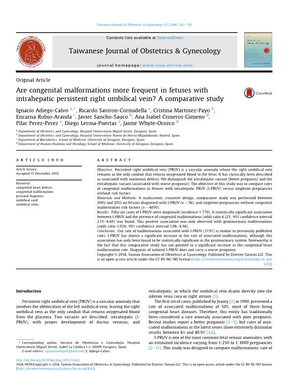 Are congenital malformations more frequent in fetuses with intrahepatic persistent right umbilical vein? A comparative study