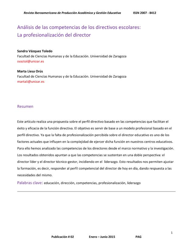 Análisis de las competencias de los directivos escolares: la profesionalización del director