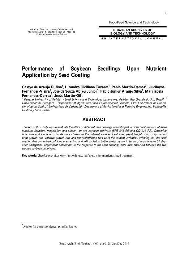 Performance of soybean seedlings upon nutrient application by seed coating