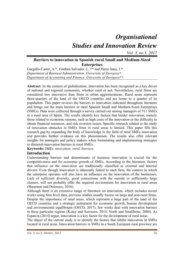 Barriers to innovation in Spanish rural Small and Medium-Sized Enterprises