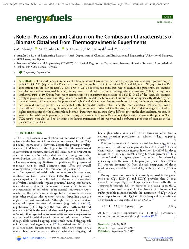 Role of Potassium and Calcium on the Combustion Characteristics of Biomass Obtained from Thermogravimetric Experiments
