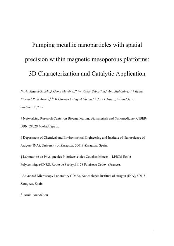 Pumping Metallic Nanoparticles with Spatial Precision within Magnetic Mesoporous Platforms: 3D Characterization and Catalytic Application