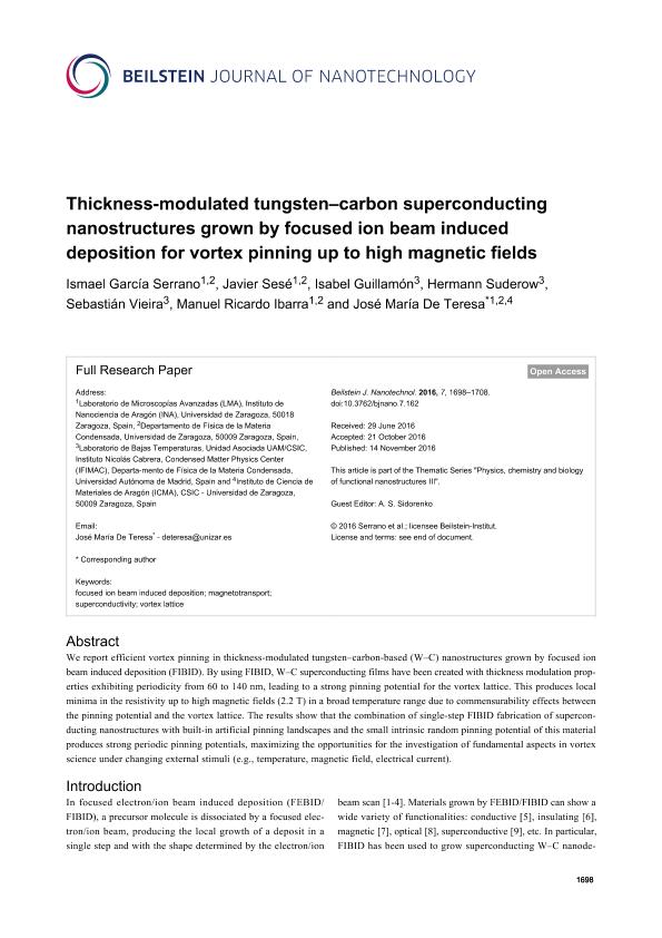 Thickness-modulated tungsten-carbon superconducting nanostructures grown by focused ion beam induced deposition for vortex pinning up to high magnetic fields