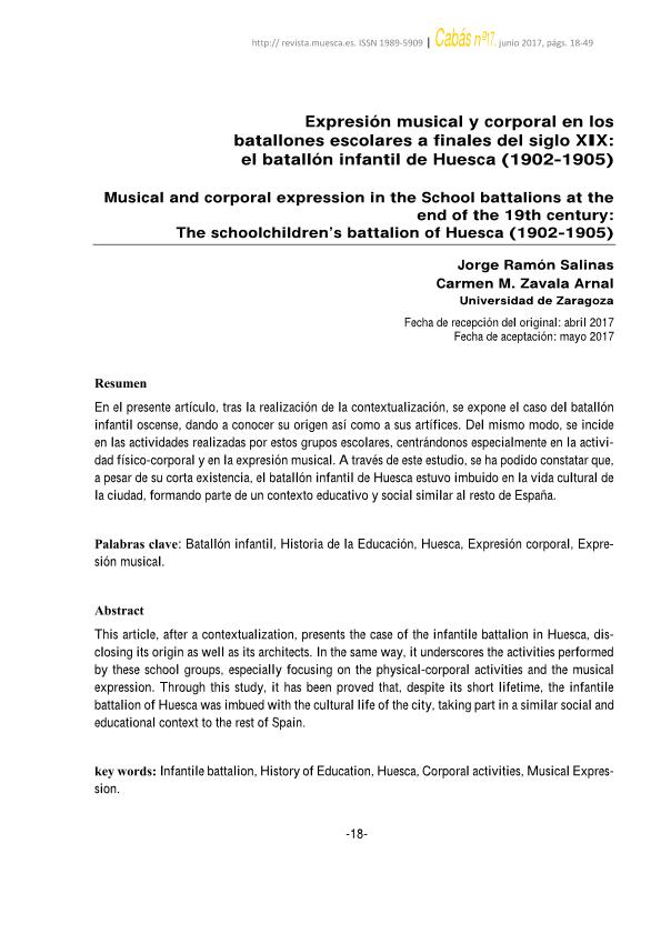 Expresión musical y corporal en los batallones escolares a finales del siglo XIX: el batallón infantil de Huesca (1902-1905)