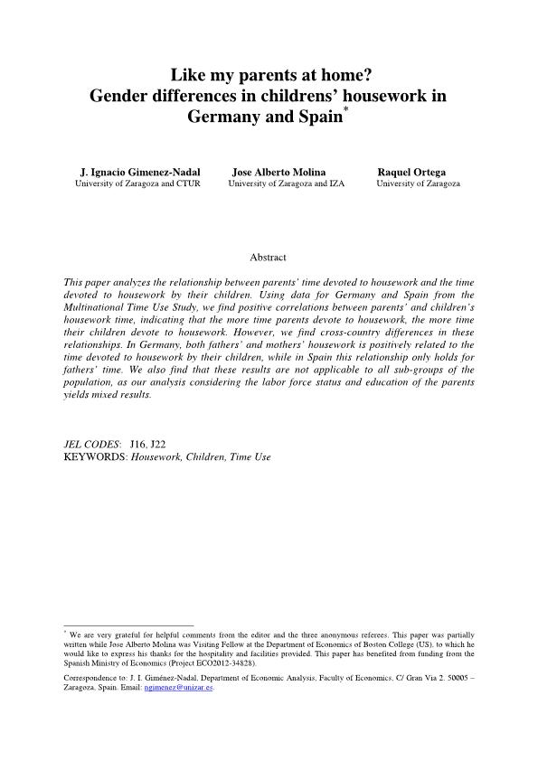 Like my parents at home? Gender differences in children’s housework in Germany and Spain