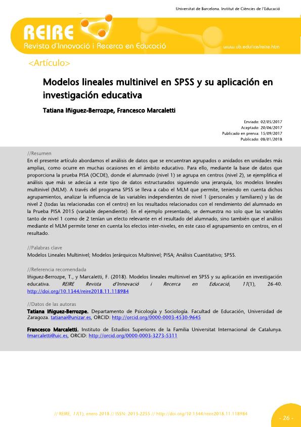 Modelos lineales multinivel en SPSS y su aplicación en investigación educativa
