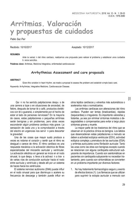 Arritmias. Valoración y propuestas de cuidados