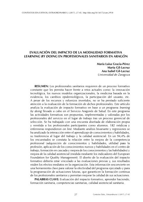 Evaluación del impacto de la modalidad formativa learning by doing, en profesionales sanitarios en Aragón