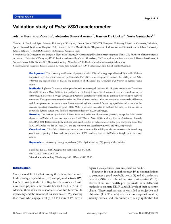 Validation study of Polar V800 accelerometer