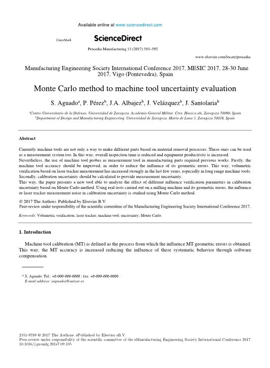 Monte Carlo method to machine tool uncertainty evaluation