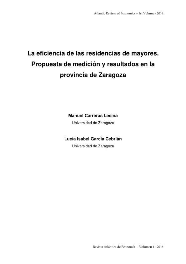 La eficiencia de las residencias de mayores. Propuesta de medición y resultados en la provincia de Zaragoza