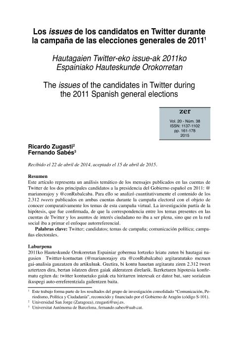 Los issues de los candidatos en Twitter durante la campaña de las elecciones generales de 2011