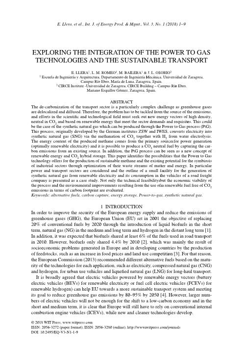 Exploring the integration of the power to gas technologies and the sustainable transport