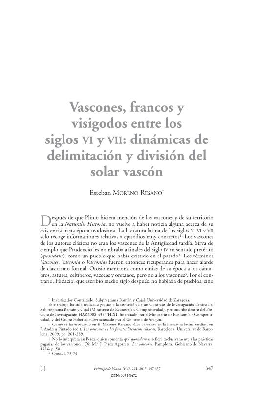 Vascones, francos y visigodos entre los siglos VI y VII: dinámicas de delimitación y división del solar vascón
