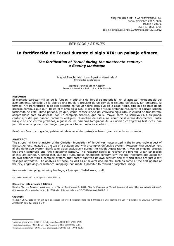 La fortificación de Teruel durante el siglo XIX: un paisaje efímero