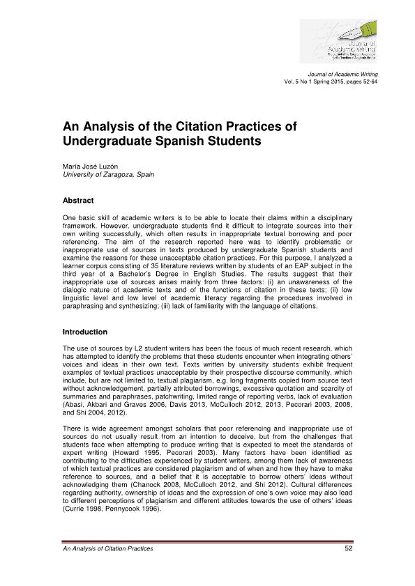 An analysis of the citation practices of undergraduate Spanish students