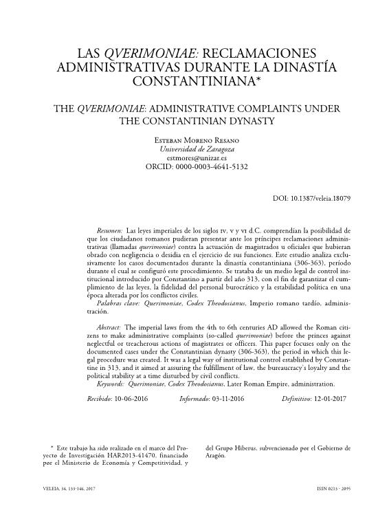 Las qverimoniae: reclamaciones administrativas durante la dinastía constantiniana