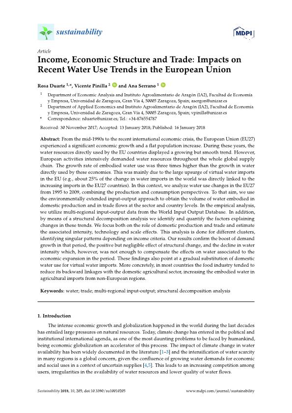Income, economic structure and trade: Impacts on recent water use trends in the European Union